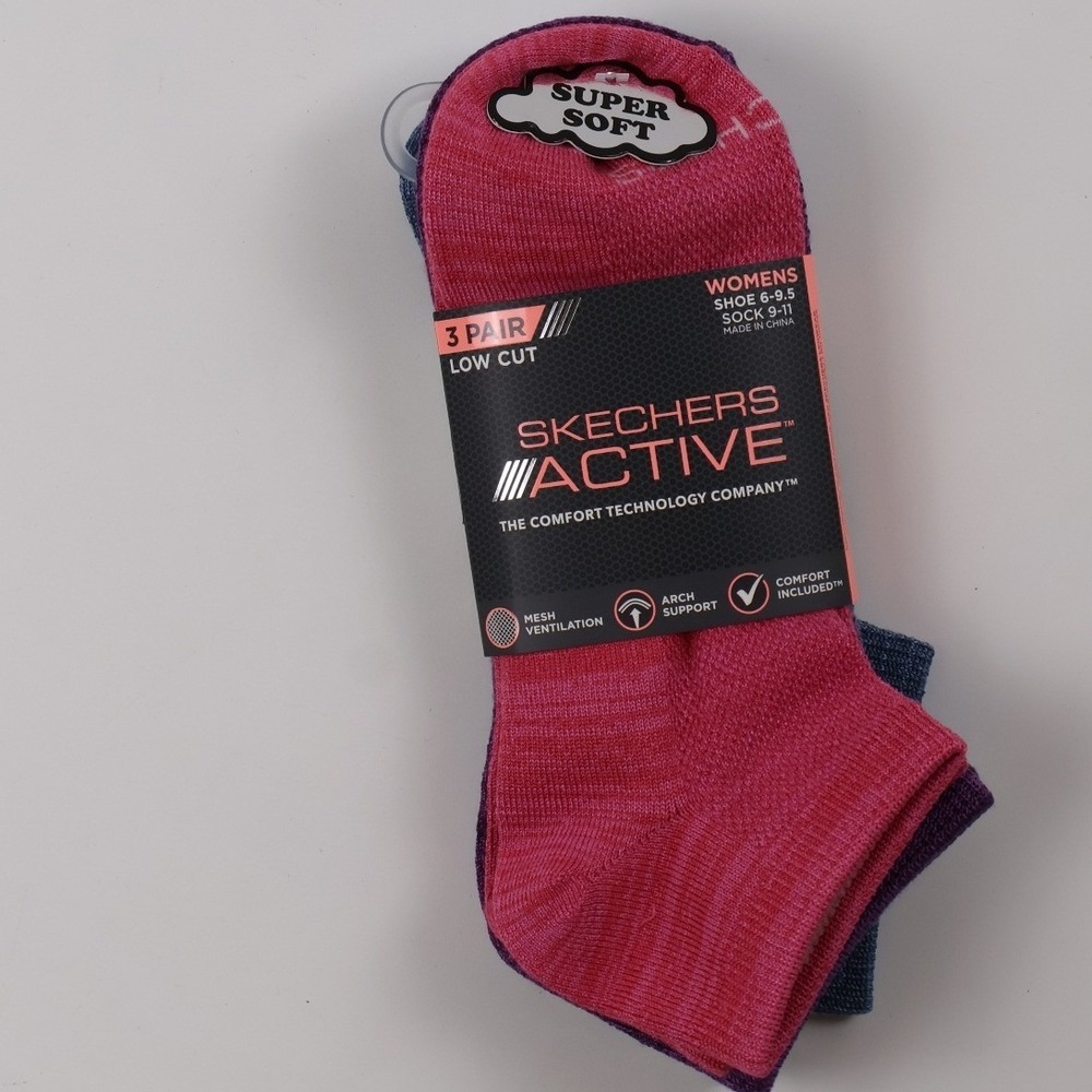 Skechers Active Socks Low Cut 3 Pair Pink Blue Womens Size 9-11 NWT